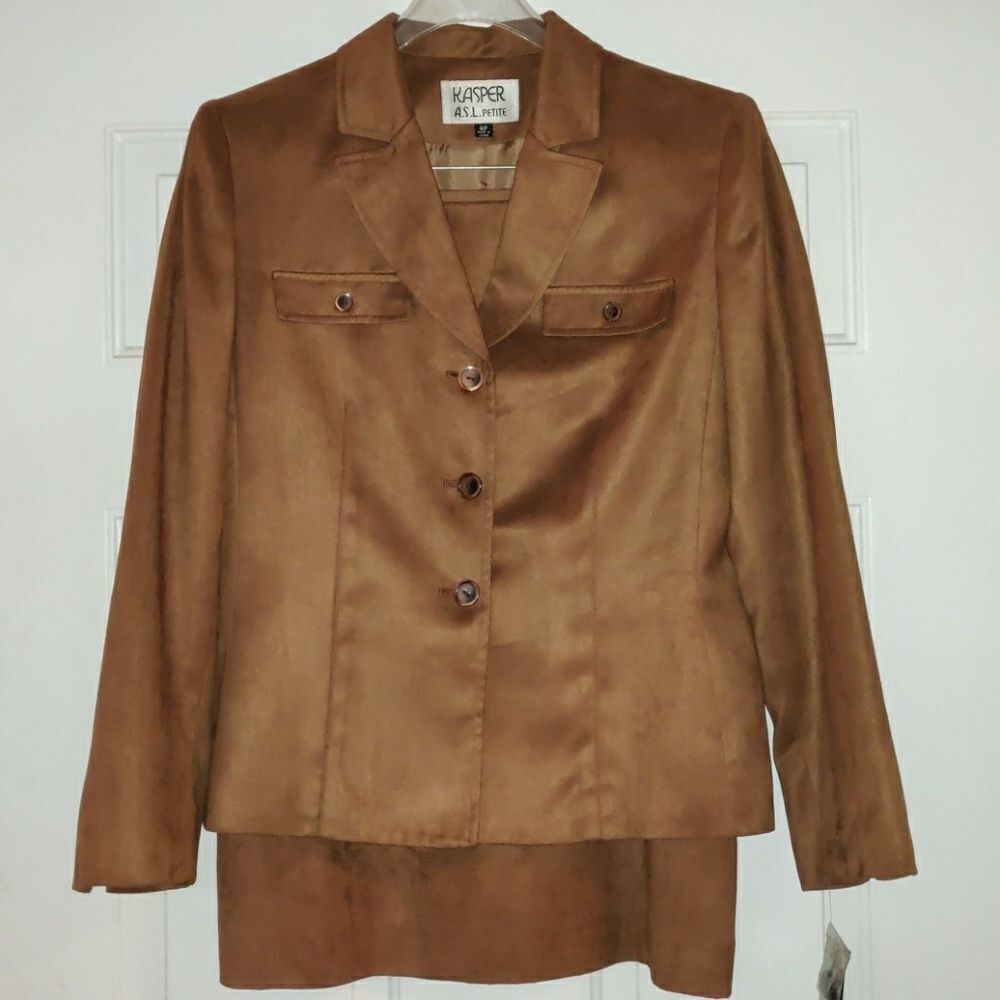 Kasper A.S.L. Petite Polyester Caramel Brown Suit‎